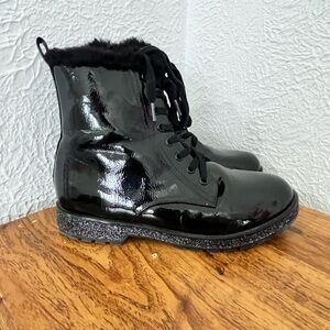 MIA Black Patent Combat Boots with Glitter Sole